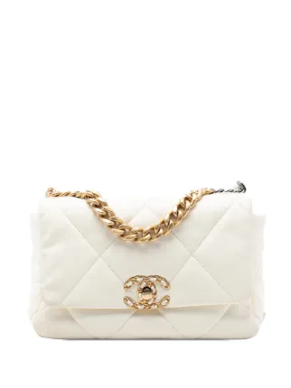 CHANEL Pre-Owned 2021-2025 Medium Lambskin 19 Flap Satchel | White