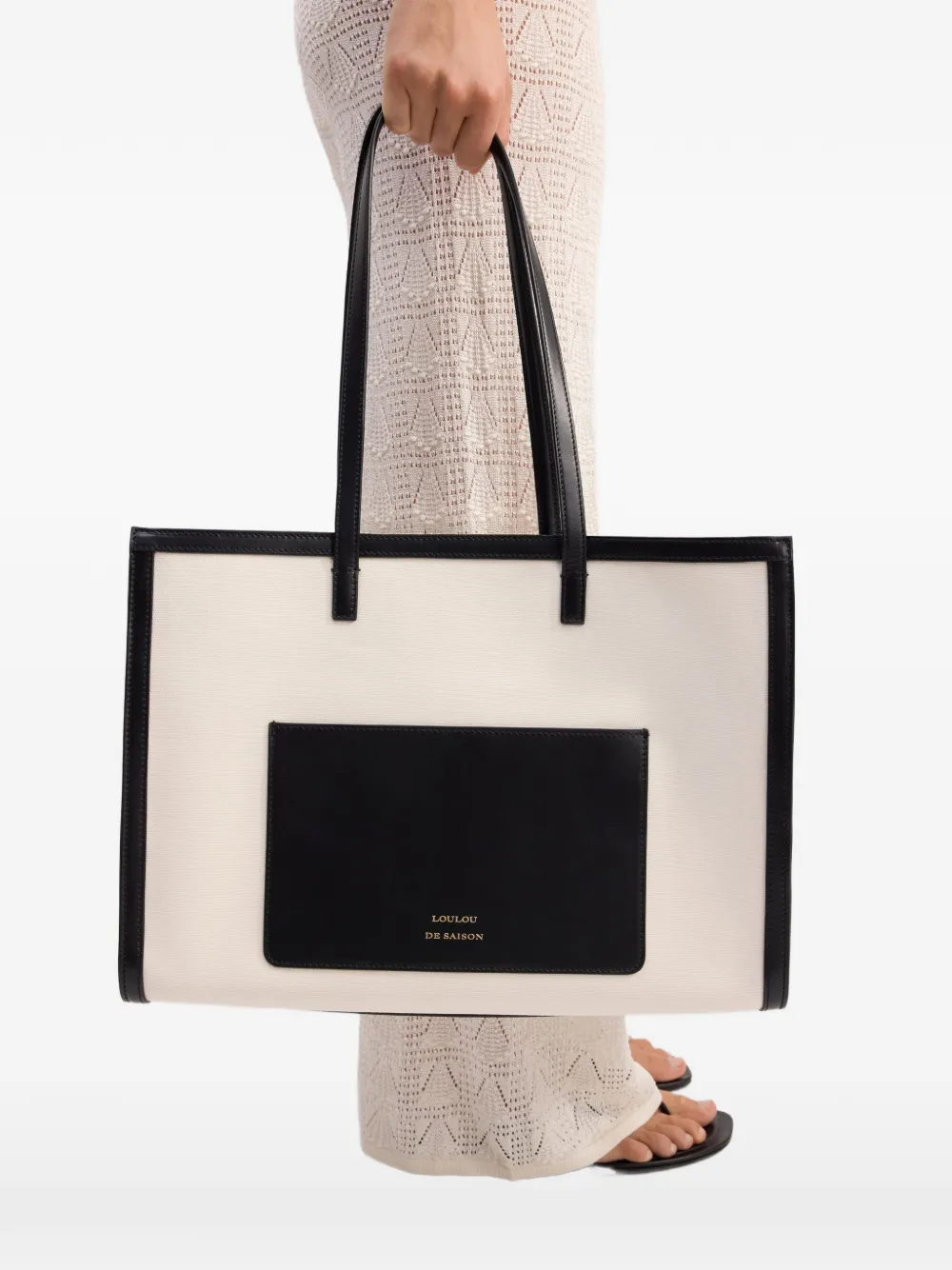 LouLou de Saison Schoudertas met leren afwerking en opgestikte zak Beige
