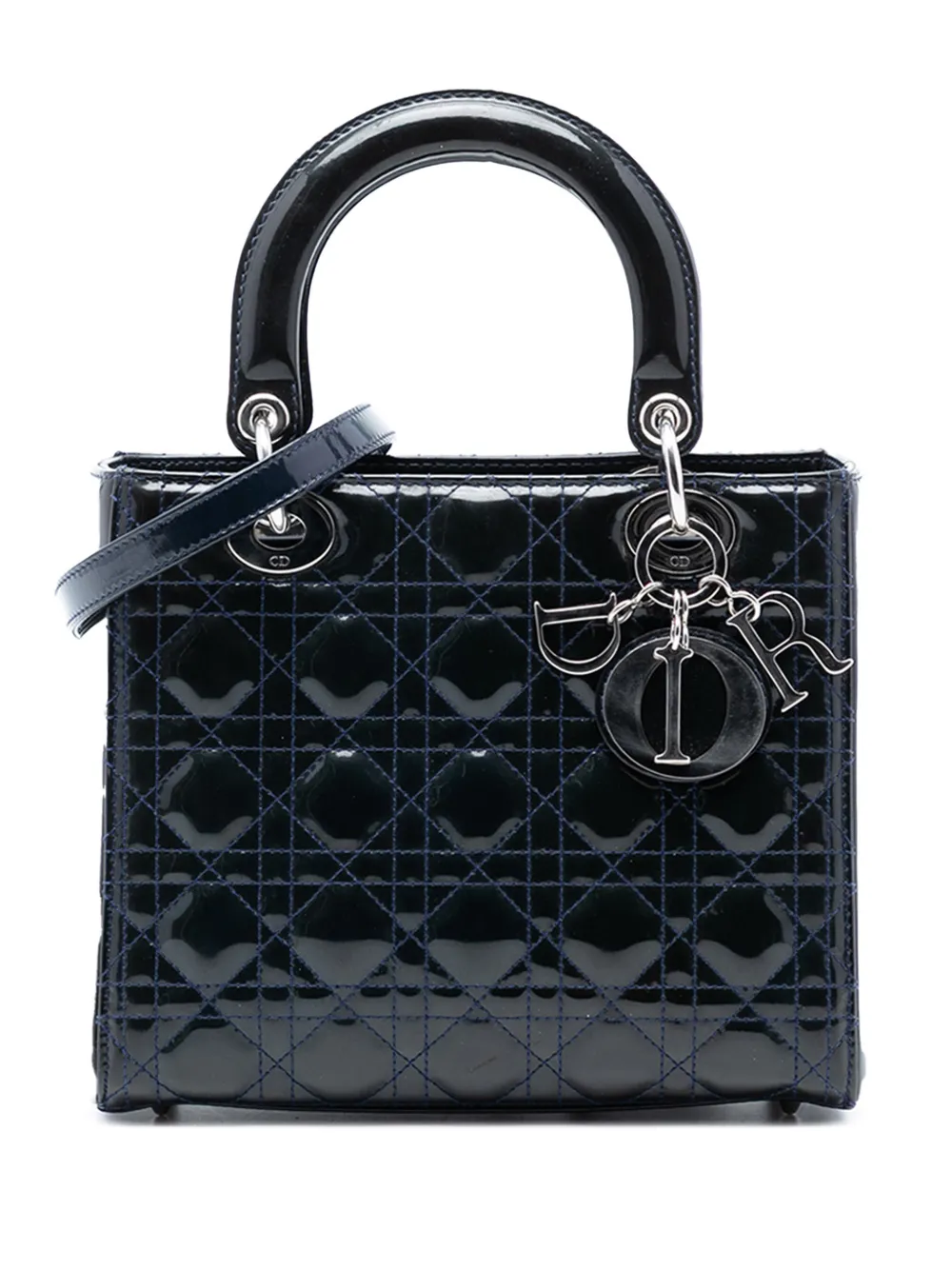 Christian Dior Pre-Owned 2010 Medium Patent Cannage Lady Dior satchel - Blu