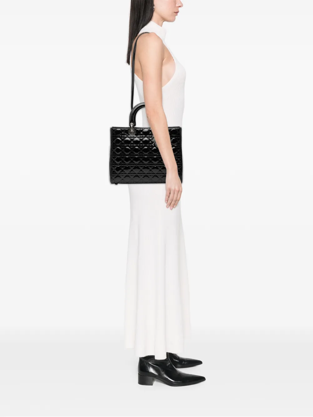 Christian Dior Pre-Owned 2011 Large Patent Cannage Lady Dior satchel - Nero