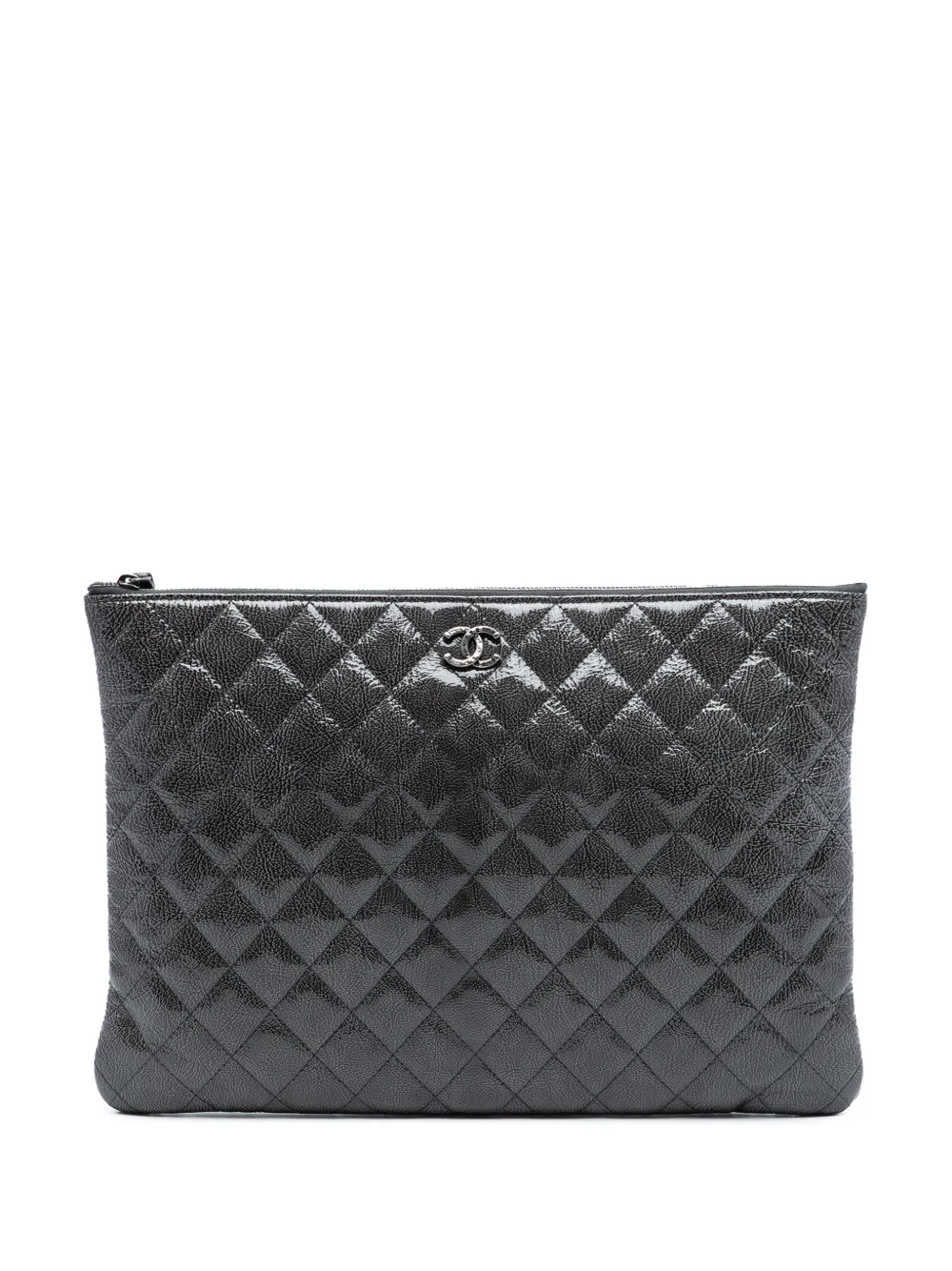 CHANEL Pre-Owned Clutch O Case grande trapuntata con finitura iridescente 2014 - Nero