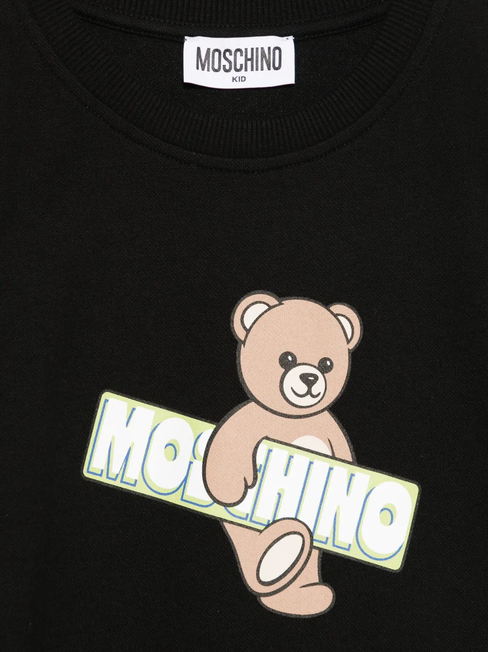 Moschino Kids Jurk met beerprint en ruches Zwart