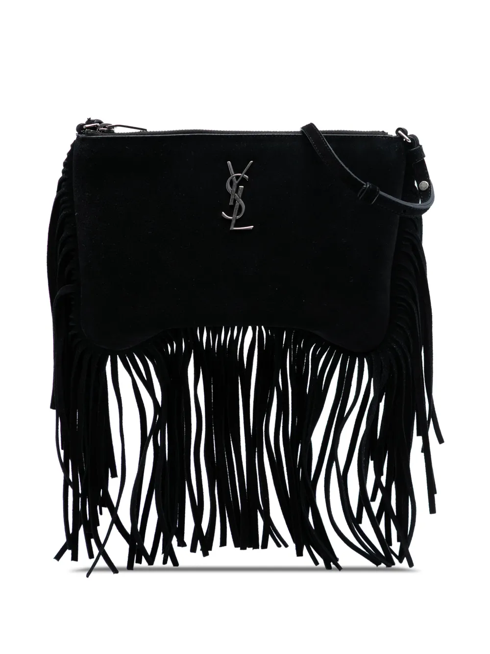 Saint Laurent Pre-Owned 2015 Suede Monogram Fringe crossbody bag - Nero