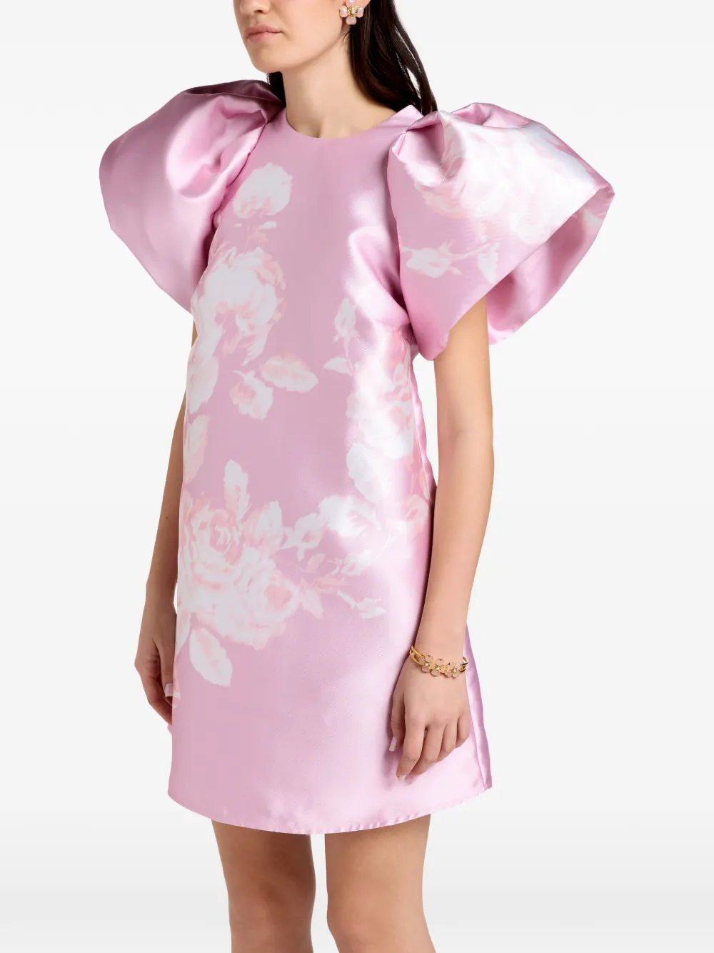 Marques'Almeida puff-sleeve floral-print mini dress - Rosa