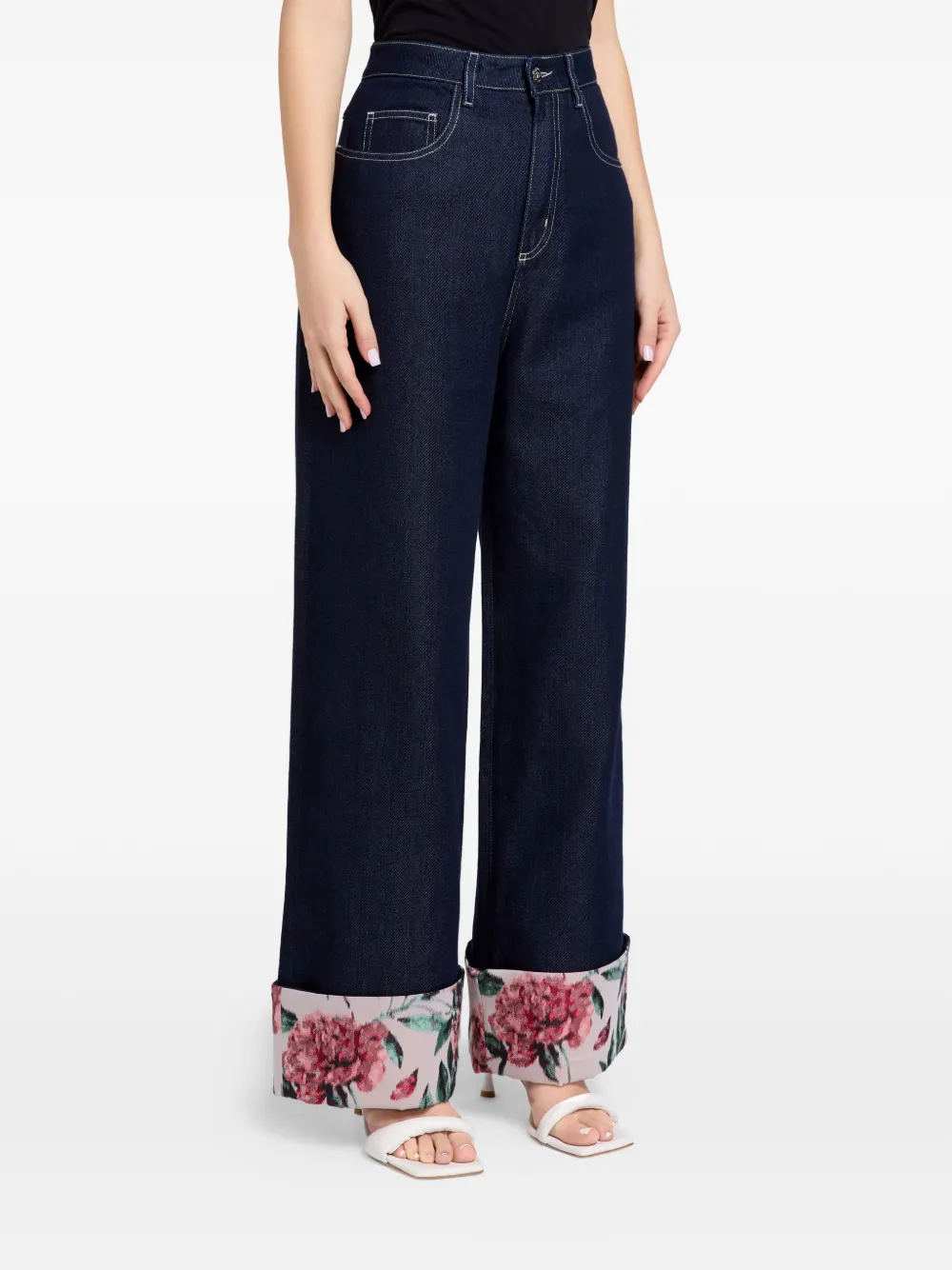 Marques'Almeida floral-cuff jeans - Blu