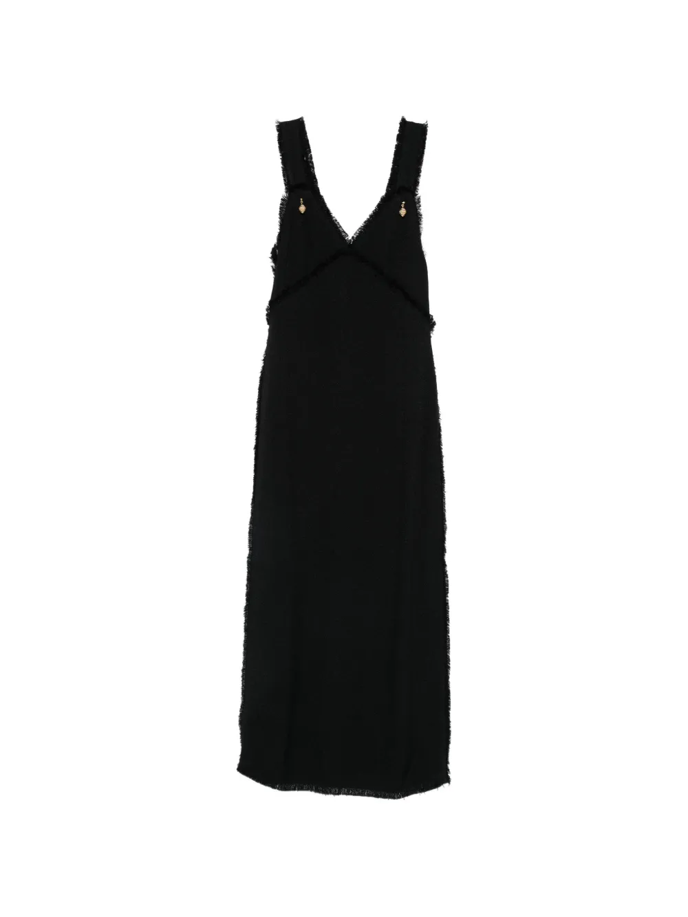 TOTEME frayed-edges V-neck midi dress - Nero