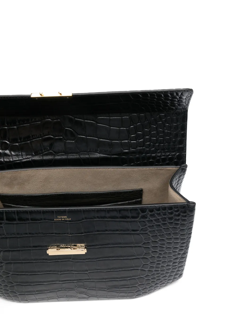 TOTEME Clip tas met krokodillen-reliëf en handvat Zwart
