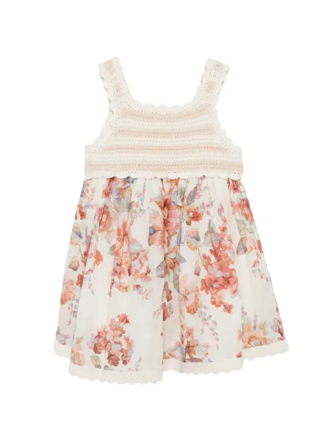 ZIMMERMANN Kids crochet-top floral-print dress