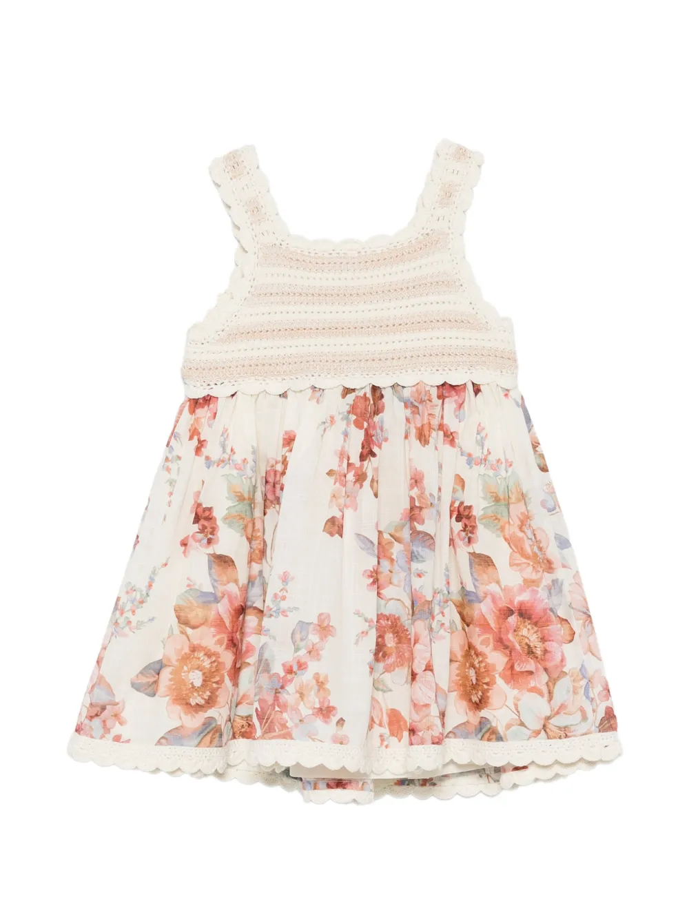 ZIMMERMANN Kids Gehaakte jurk met bloemenprint Beige