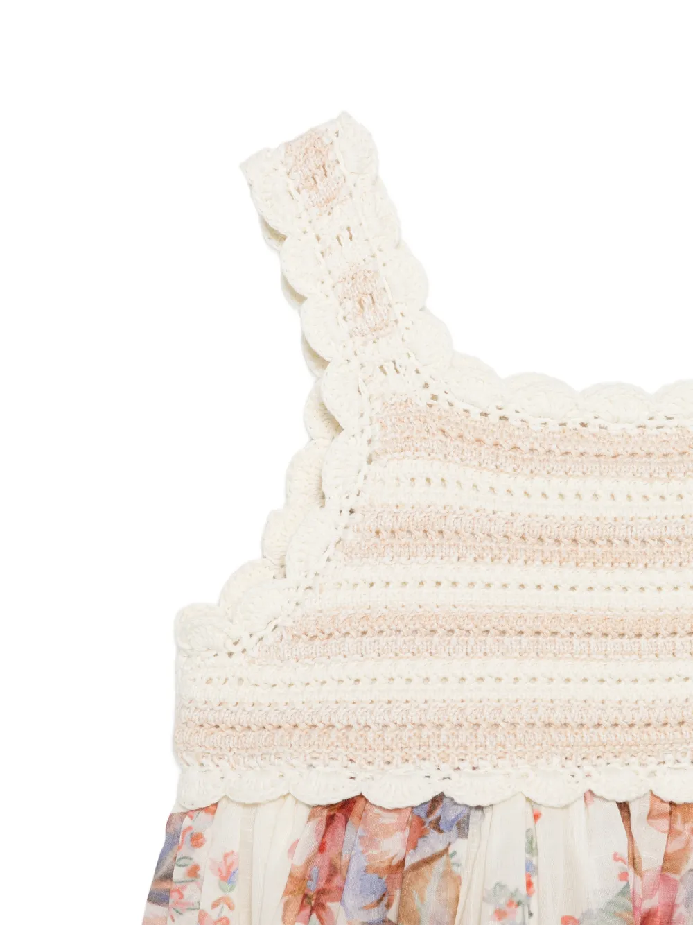 ZIMMERMANN Kids Gehaakte jurk met bloemenprint Beige