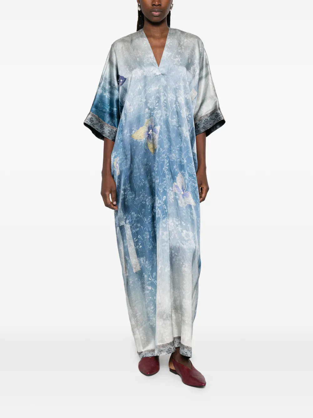 Pierre-Louis Mascia Jurk met V-hals en vlinderprint Blauw