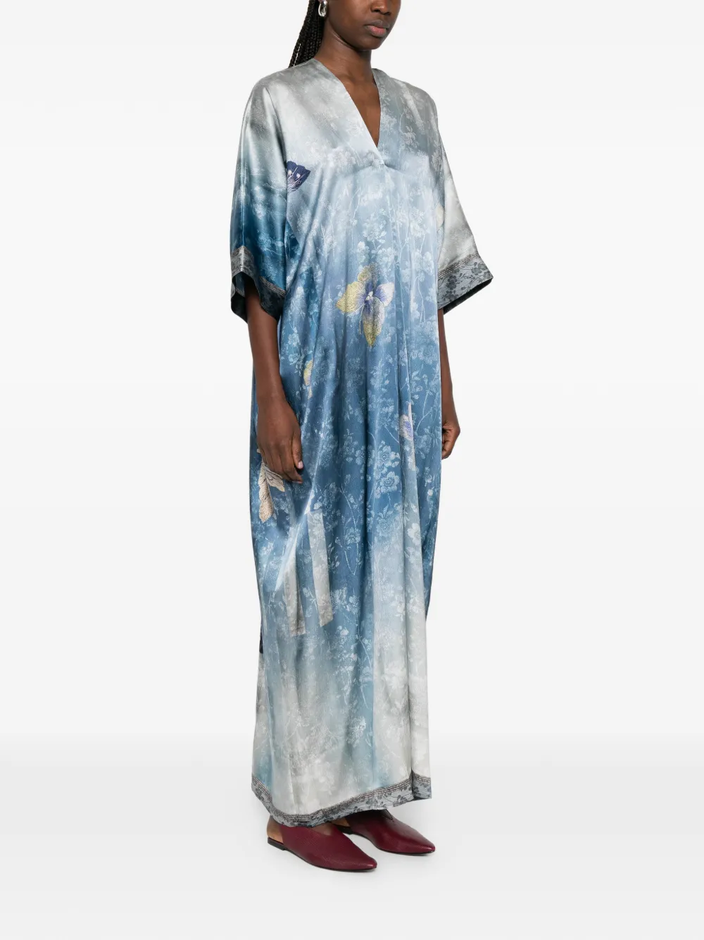 Pierre-Louis Mascia Jurk met V-hals en vlinderprint Blauw
