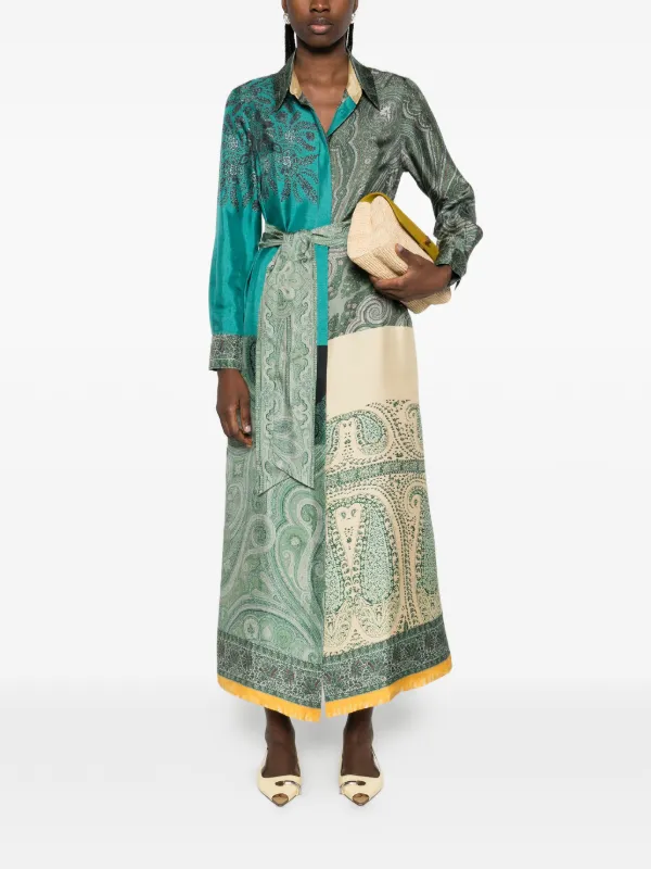 green paisley shirt dress Printed Summer Shirt Dress in Green main image 1