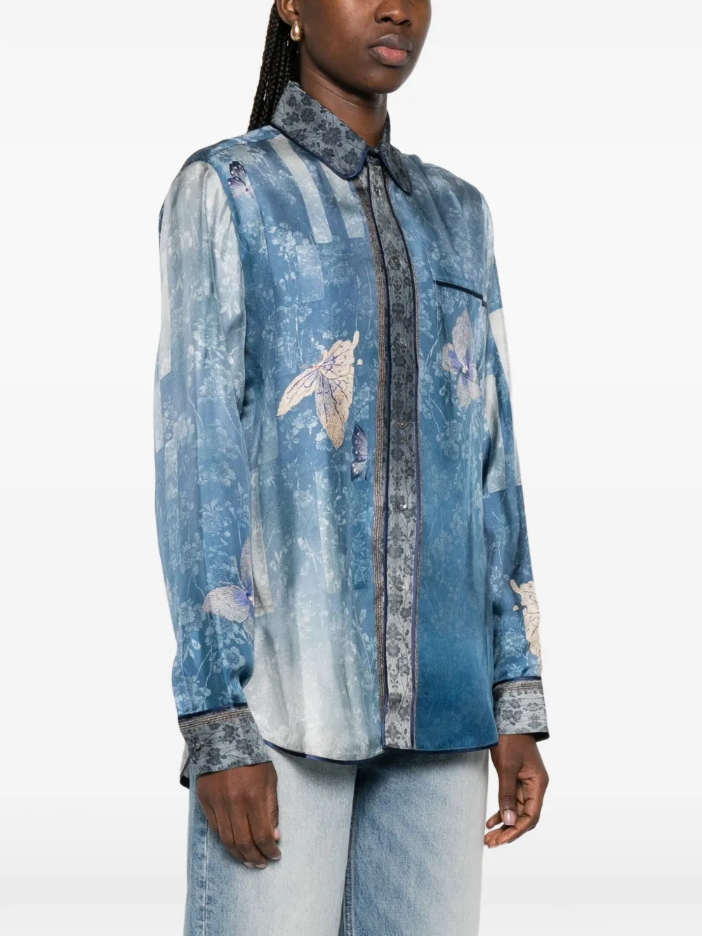  Pierre-louis Mascia Aloe Butterfly Floral Shirt - Blue 