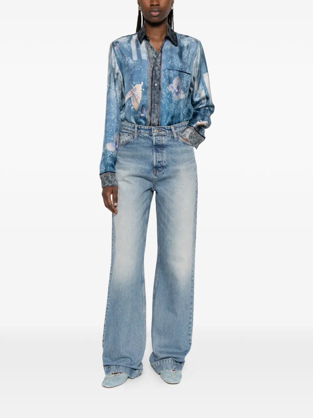  Pierre-louis Mascia Aloe Butterfly Floral Shirt - Blue 