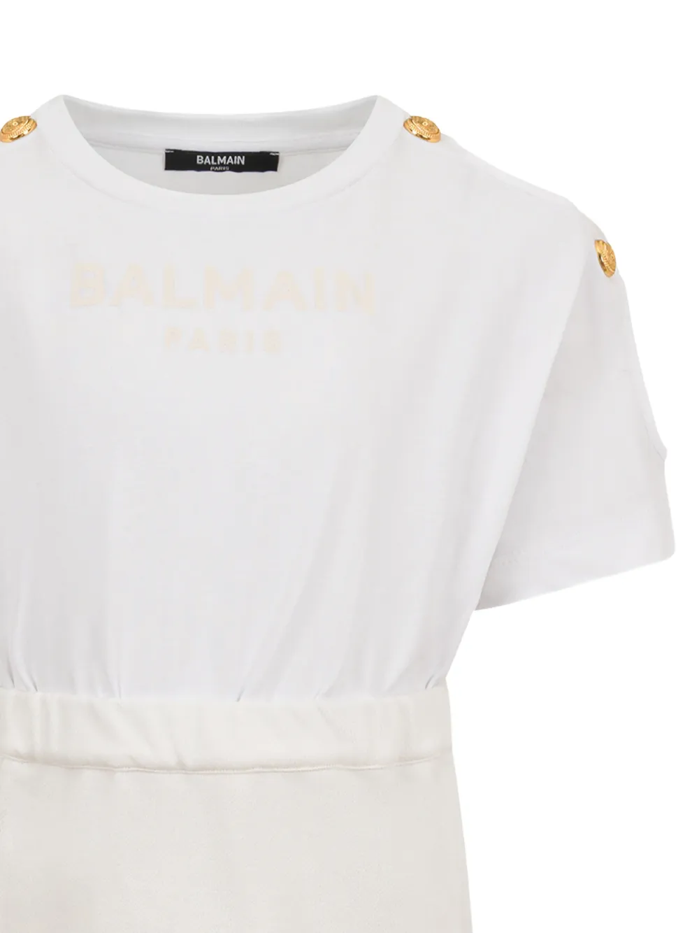  Balmain Kids Button-detail Short-sleeve Mini Dress - White 