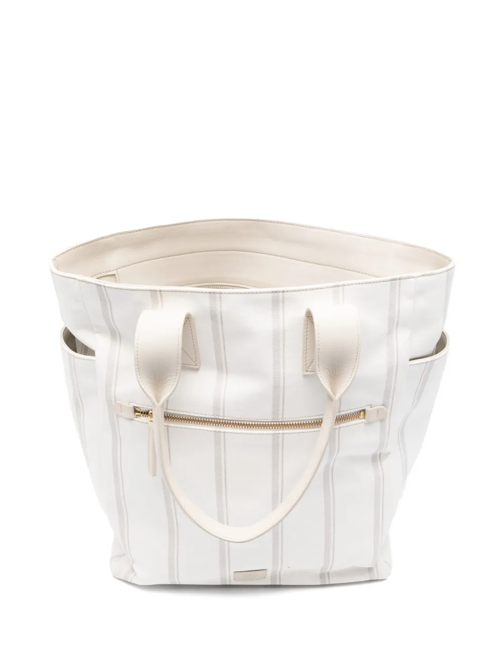 Eleventy Gestreepte shopper met rits Wit