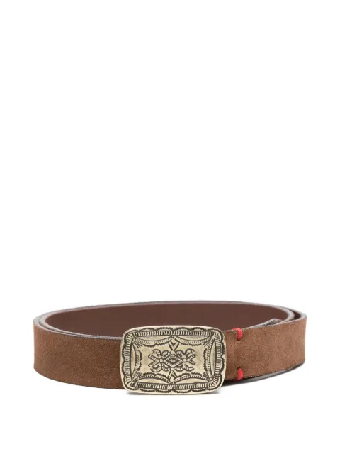 Eleventy cocoa engraved buckle belt