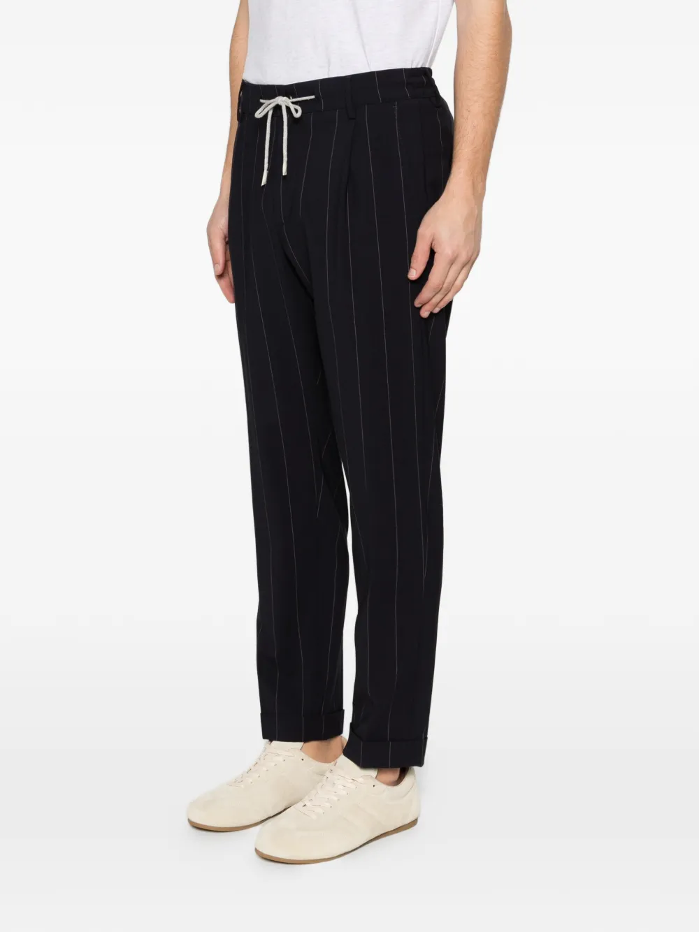  Eleventy Pinstripe-pattern Drawstring Trousers - Blue 