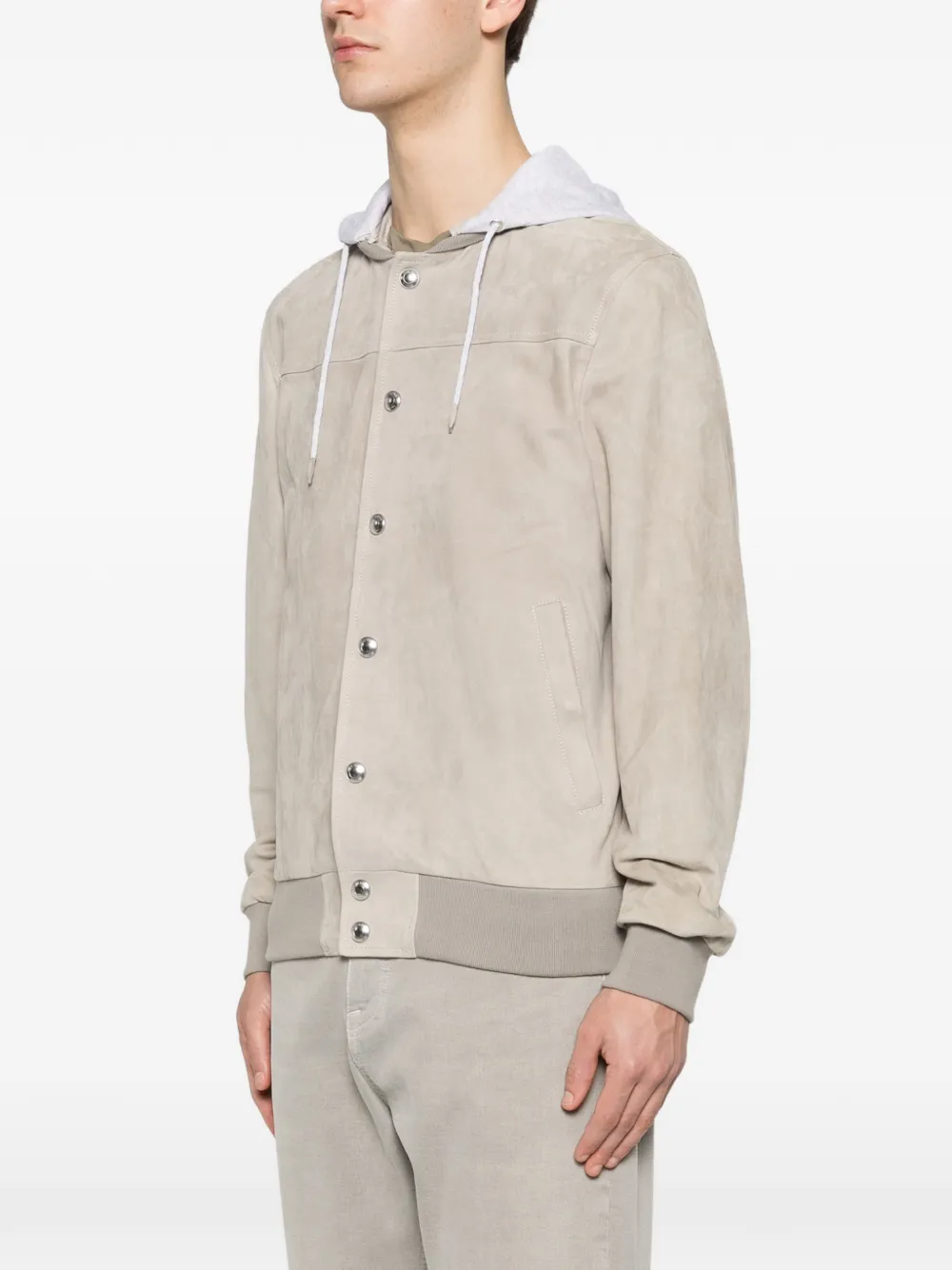  Eleventy Hooded Suede Jacket - Neutrals 