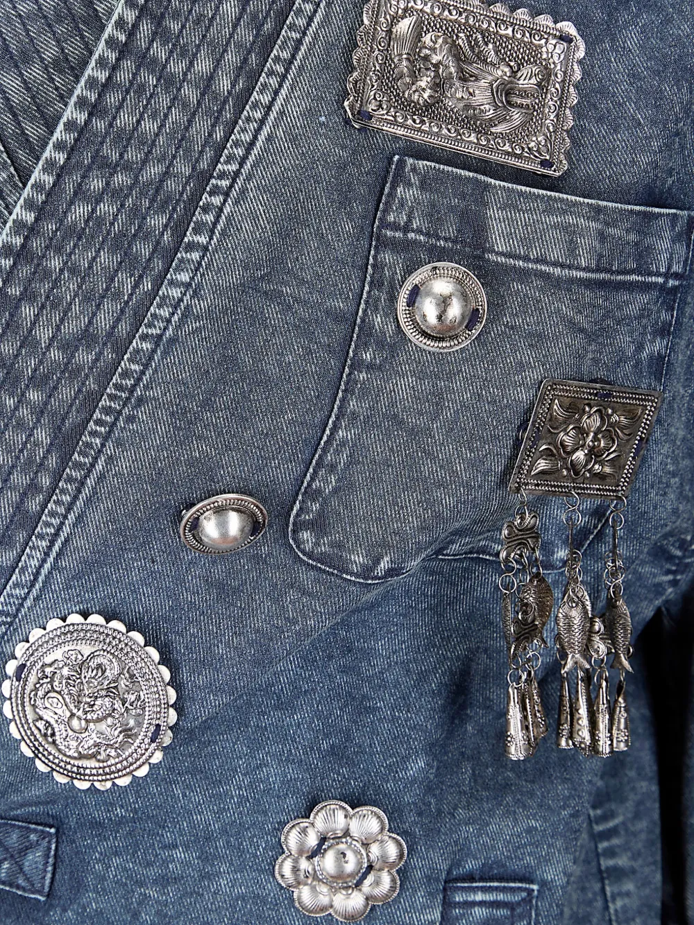  Hui Hui Charm-embellished Denim Jacket - Blue 