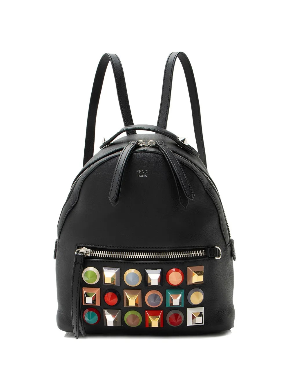 Pre-owned Fendi Mini By The Way Studded Leather Backpack In Black