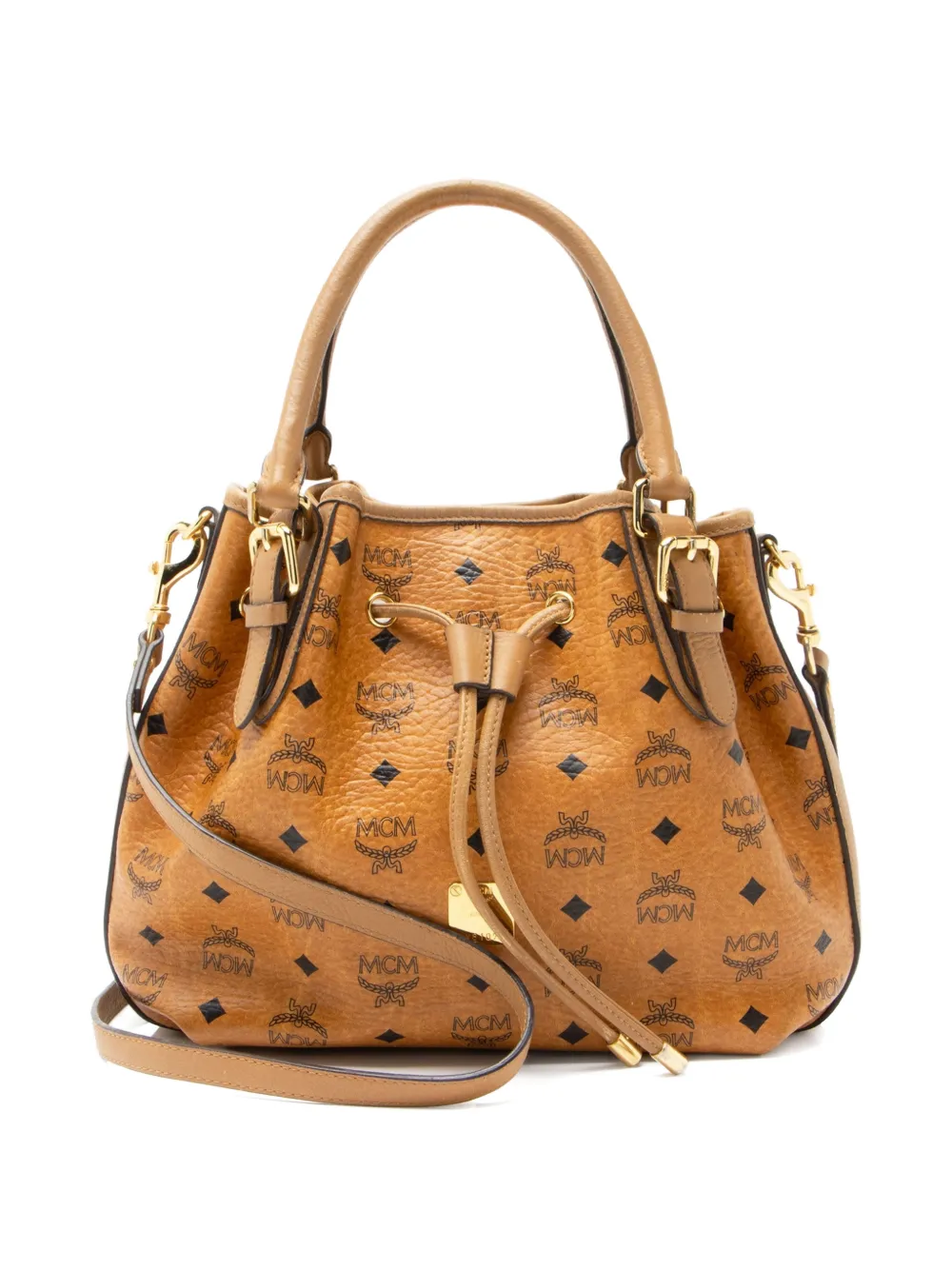 Pre-owned Mcm Small Visetos Drawstring Tote Bag In Brown