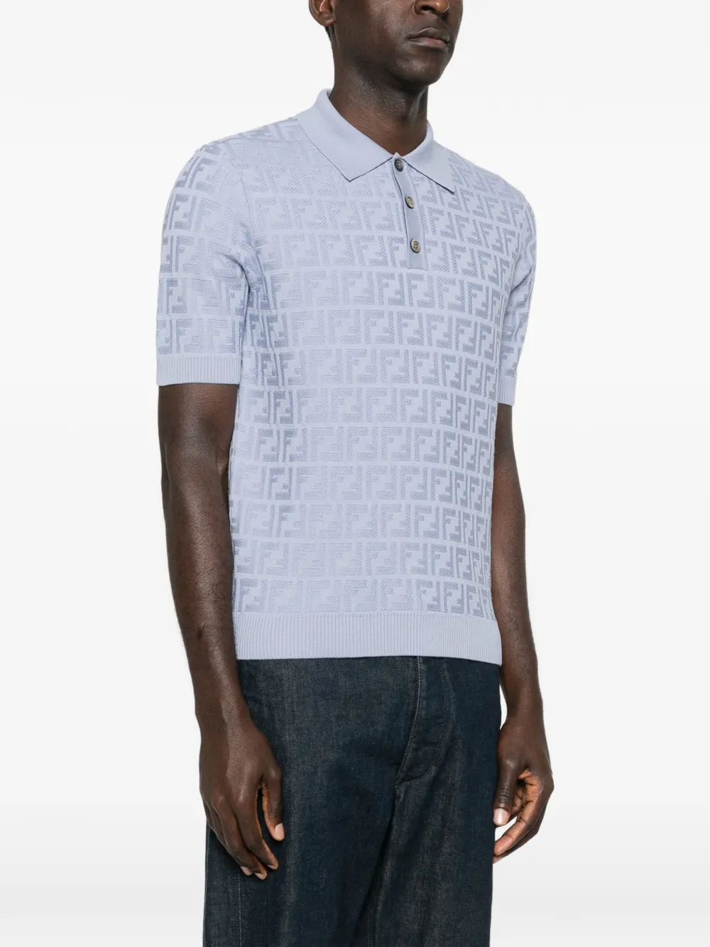  Fendi Logo-pattern Polo Shirt - Blue 