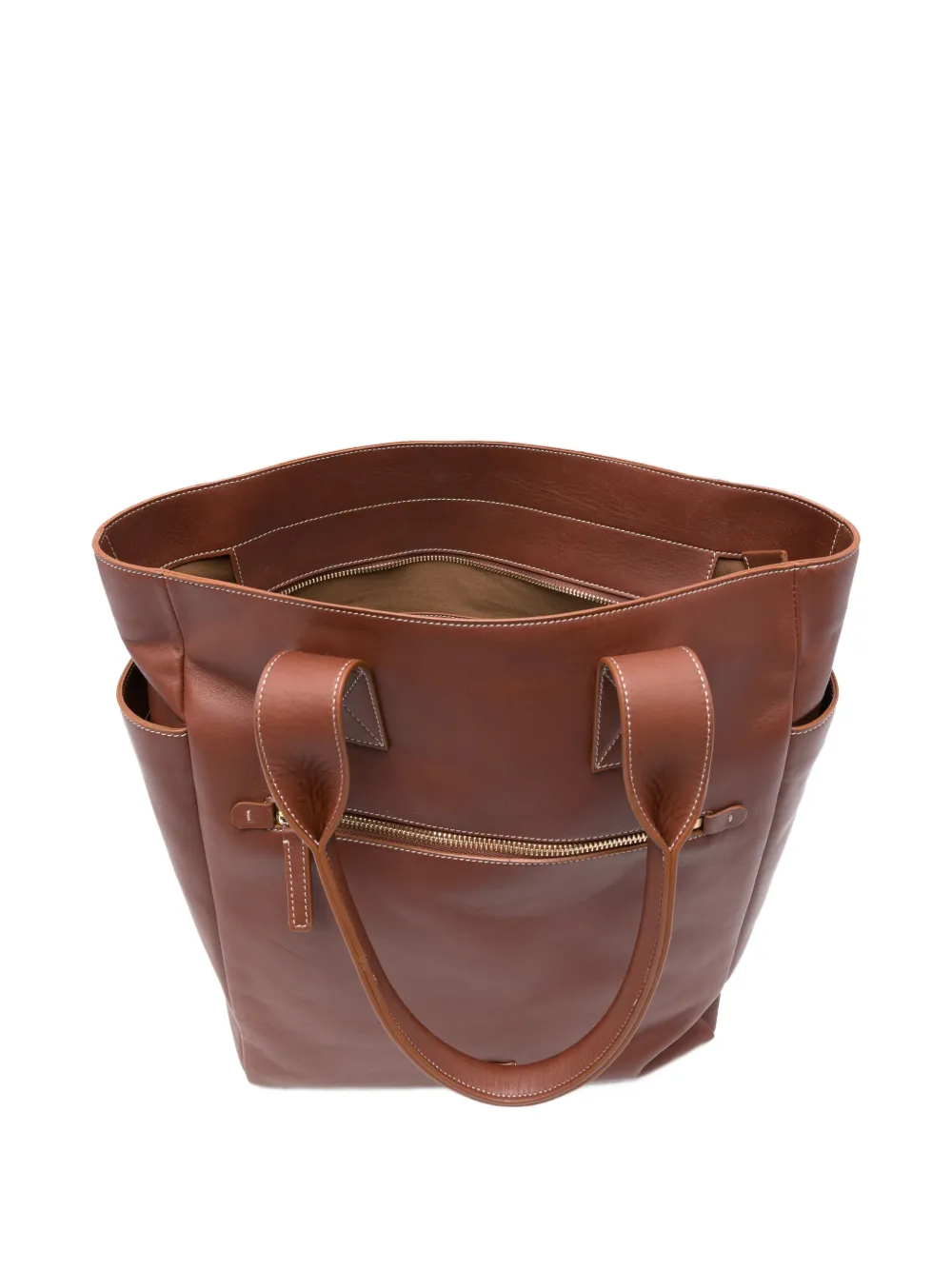 Eleventy Leren shopper met rits Bruin