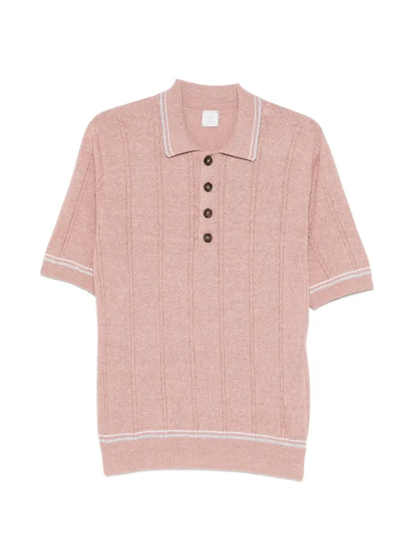 Eleventy Buttoned Knitted Polo Shirt in Pink