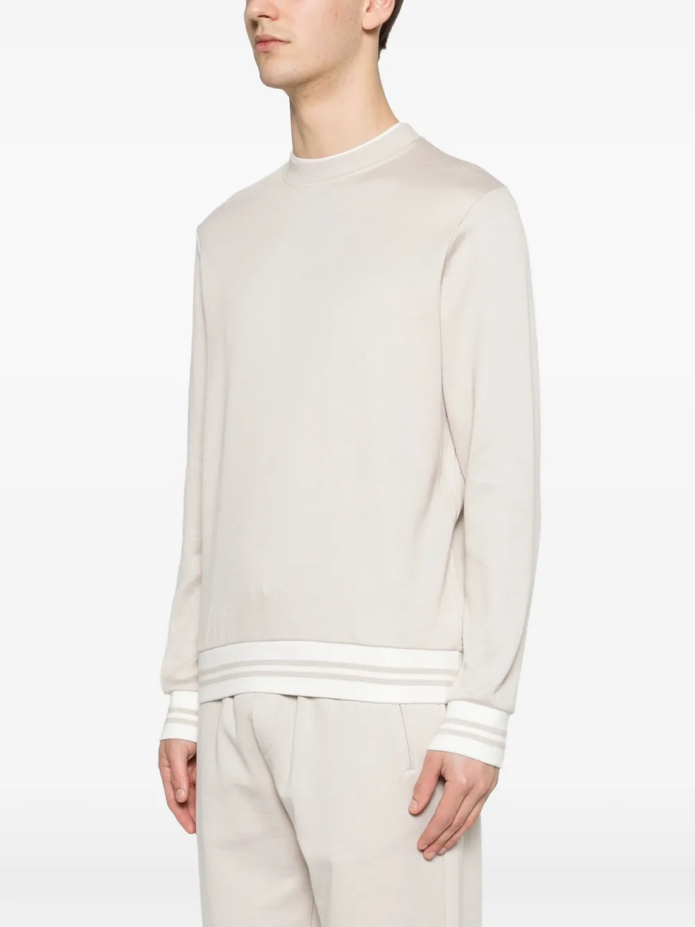  Eleventy Striped-trim Sweatshirt - Neutrals 