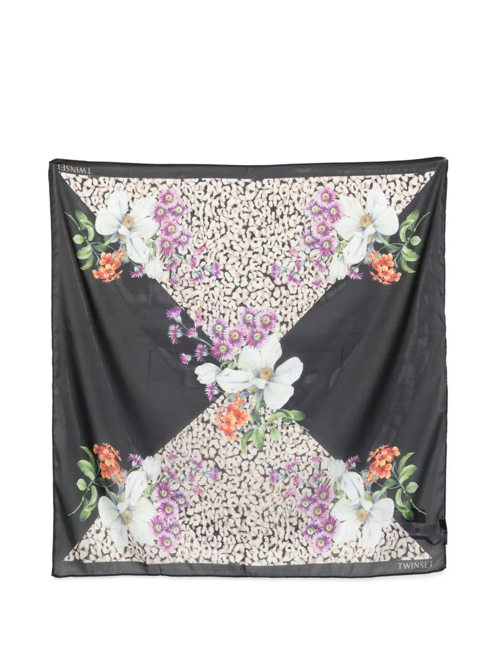 TWINSET Schal mit Blumen-Print - Schwarz