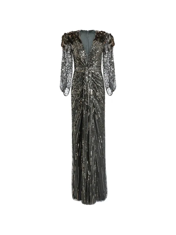 jenny packham sequin wrap dress Jenny Packham Xenia sequin-embellished Maxi Dress | Black