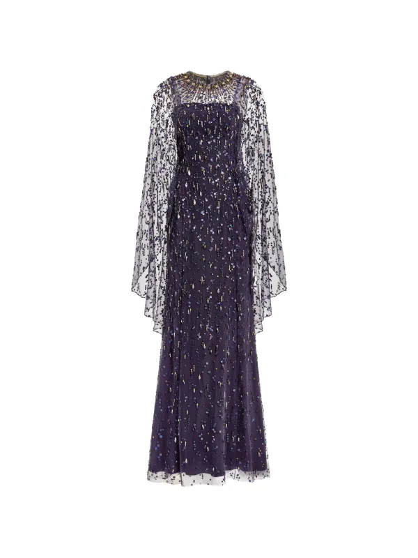 purple embellished maxi dress PURPLE CRYSTAL EMBELLISHED LONG SLEEVES GOWN | CULT MIA