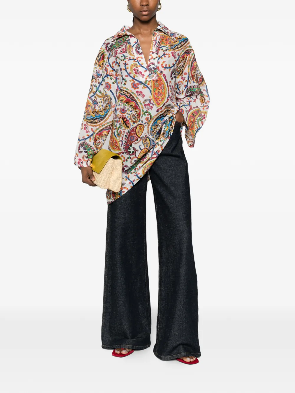  Etro Paisley V-neck Mini Dress - White 