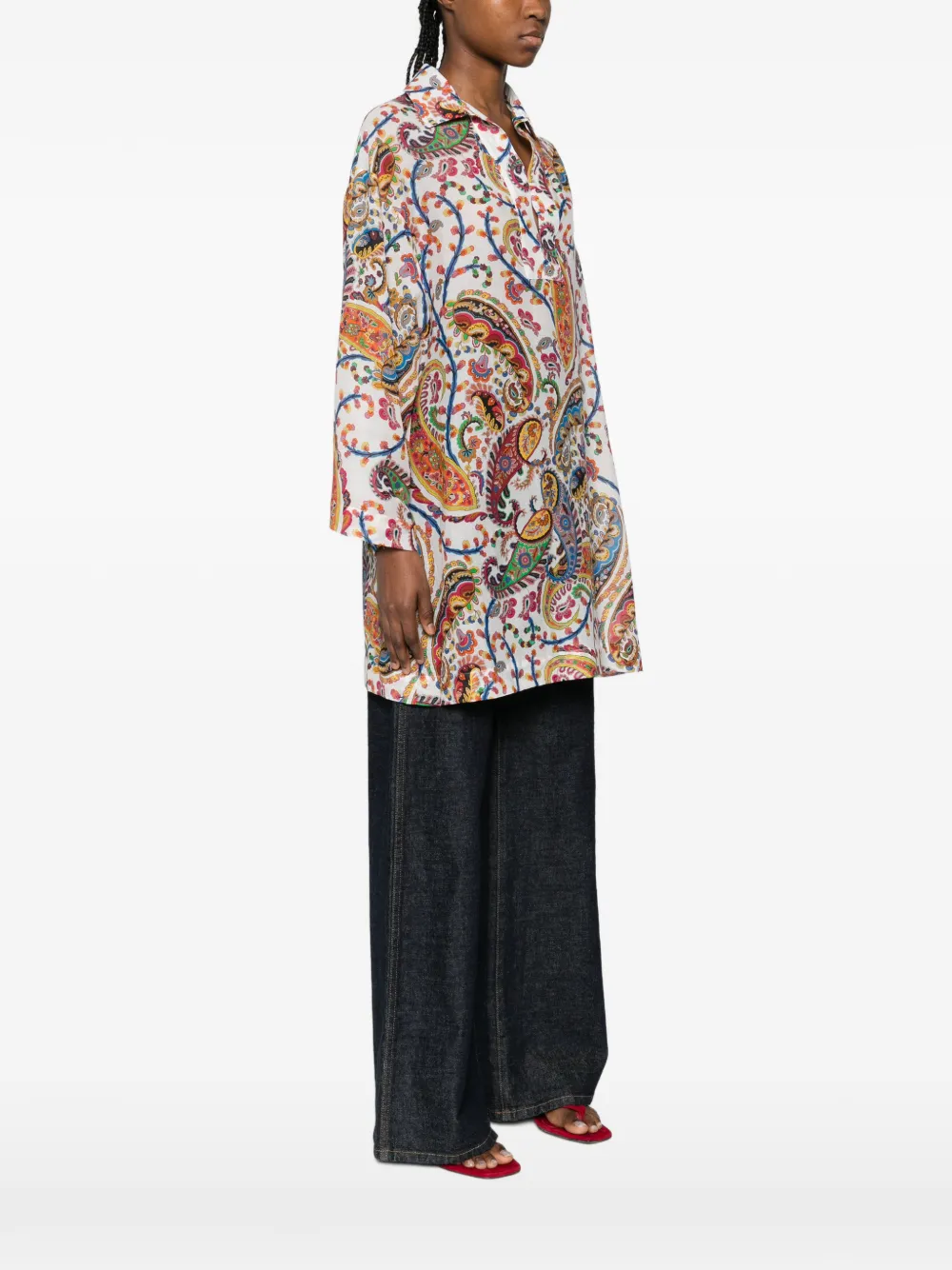  Etro Paisley V-neck Mini Dress - White 