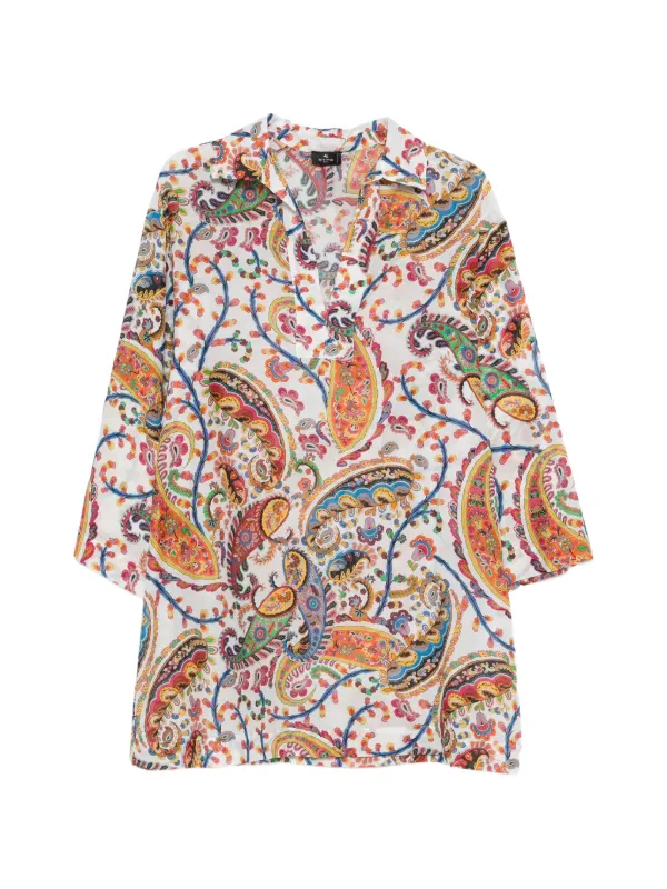 Etro Paisley V-neck Mini Dress in White