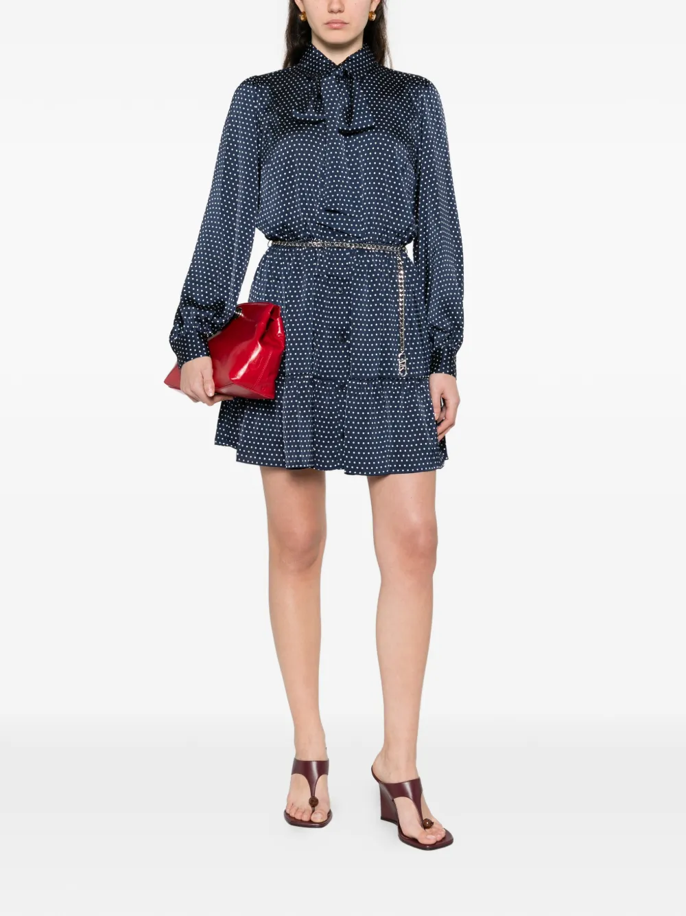 Michael Kors Midi-jurk met stippen en strik Blauw