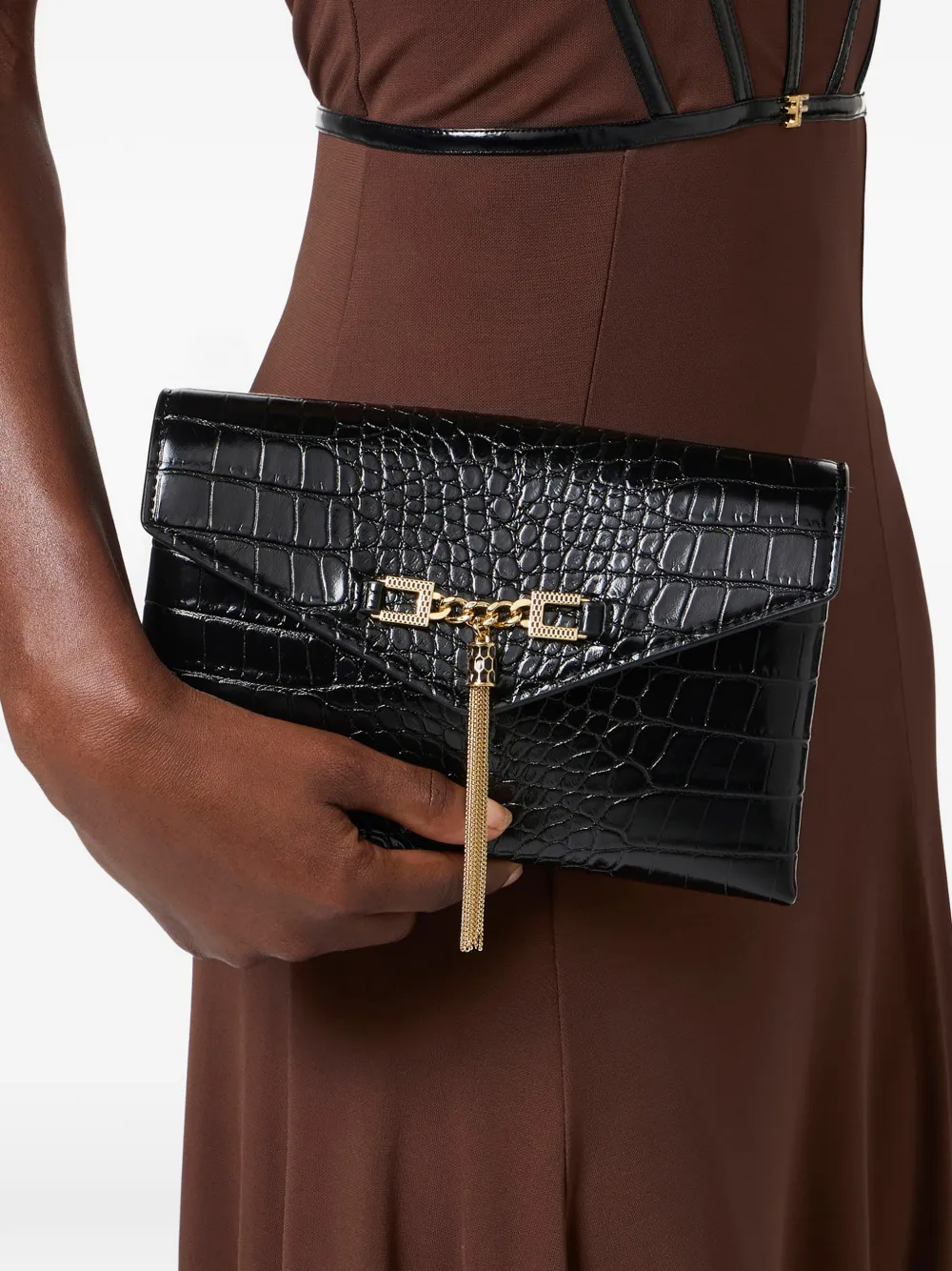  Elisabetta Franchi Tassel-embellishment Clutch Bag - Black 