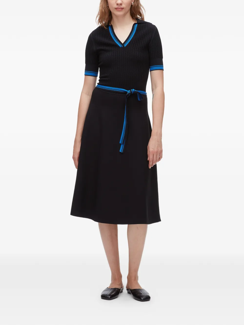 3.1 Phillip Lim Geribbelde midi-polojurk met textuur Zwart
