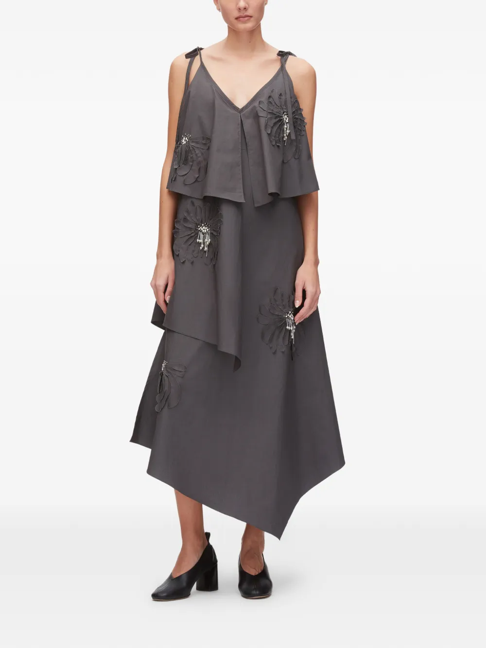 3.1 Phillip Lim Gelaagde jurk met bloemapplicatie Grijs