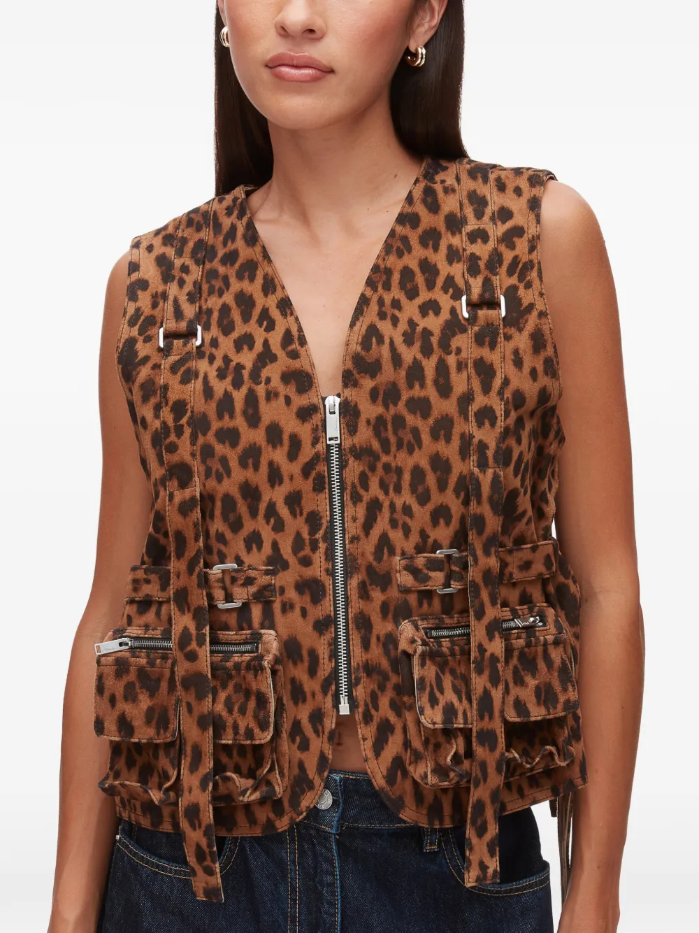 Leopard-Print Zip-Up Vest