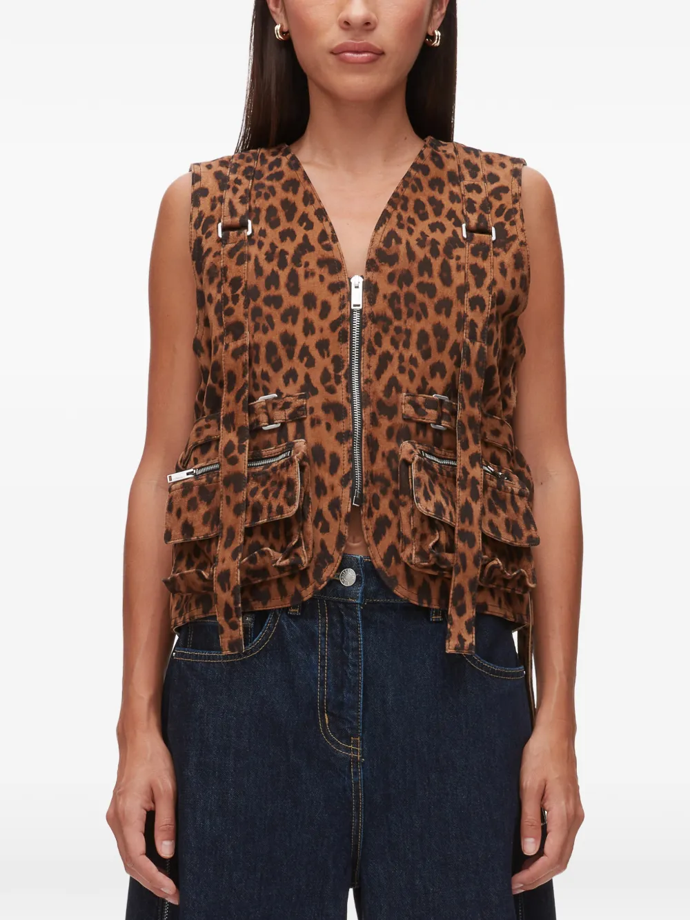 Leopard-Print Zip-Up Vest