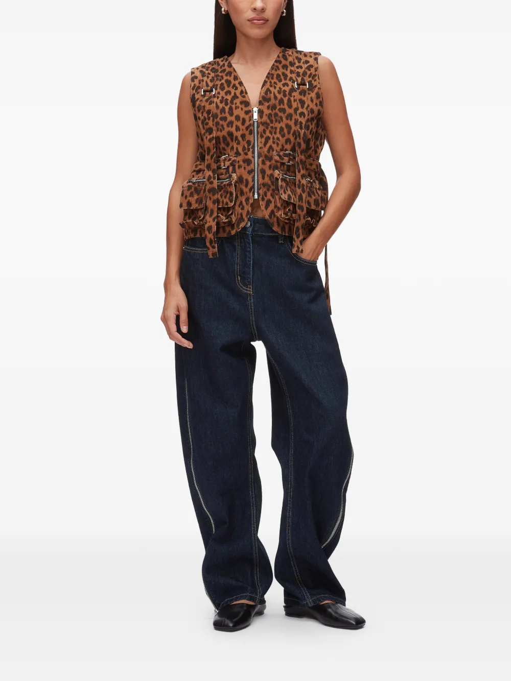  3.1 Phillip Lim Leopard-print Zip-up Vest - Brown 