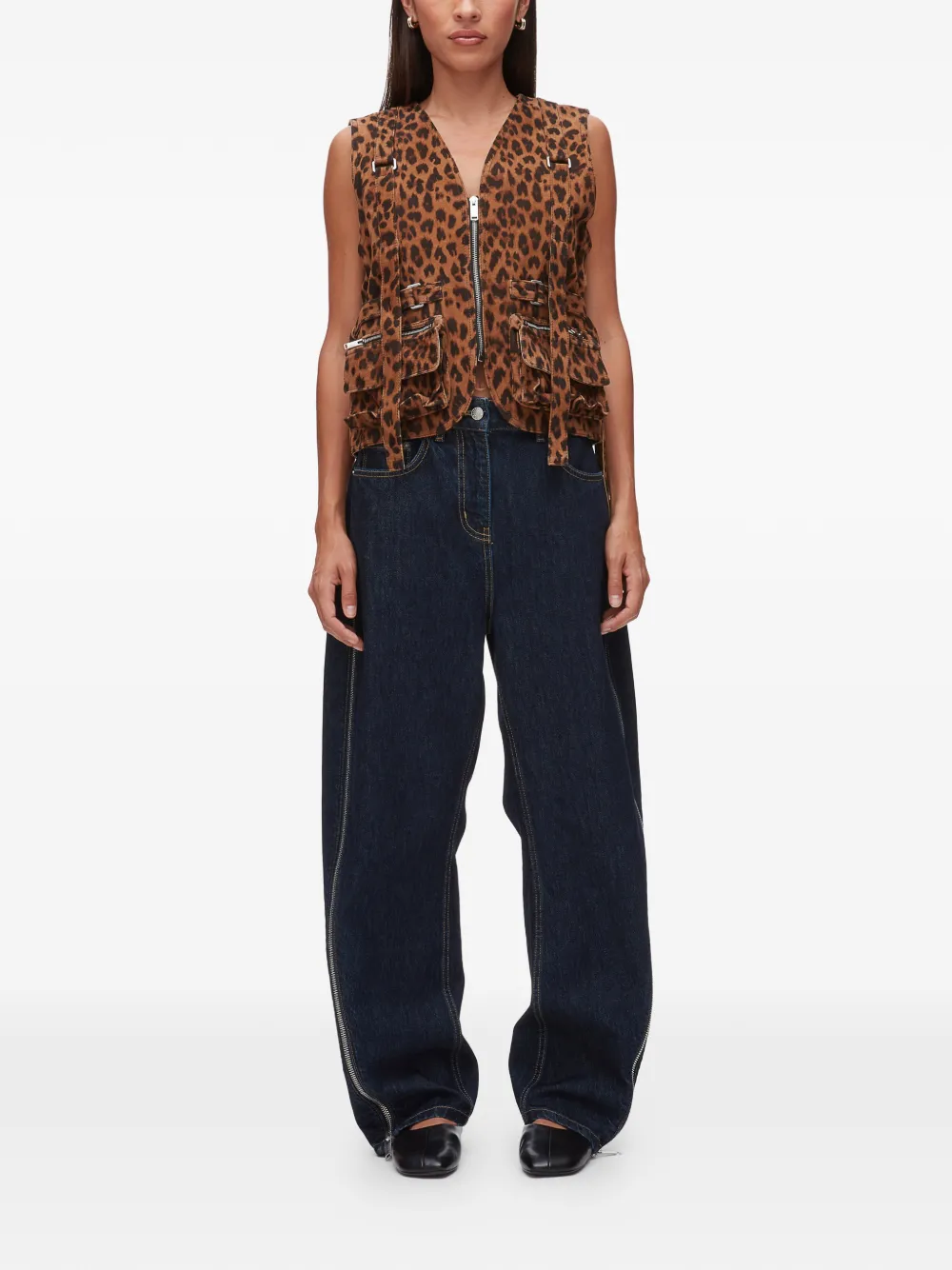 Leopard-Print Zip-Up Vest