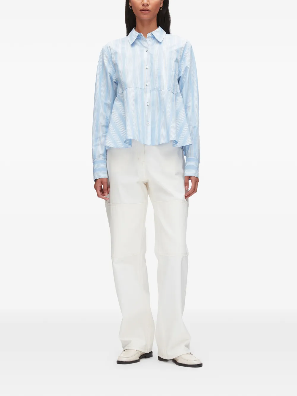 3.1 Phillip Lim Gestreepte flared blouse met peplum-design Blauw