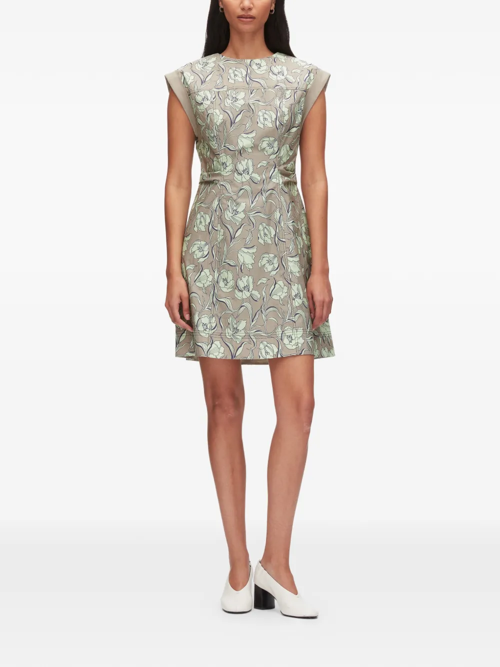 3.1 Phillip Lim Mini-jurk met bloemenprint en strik aan de achterkant Beige