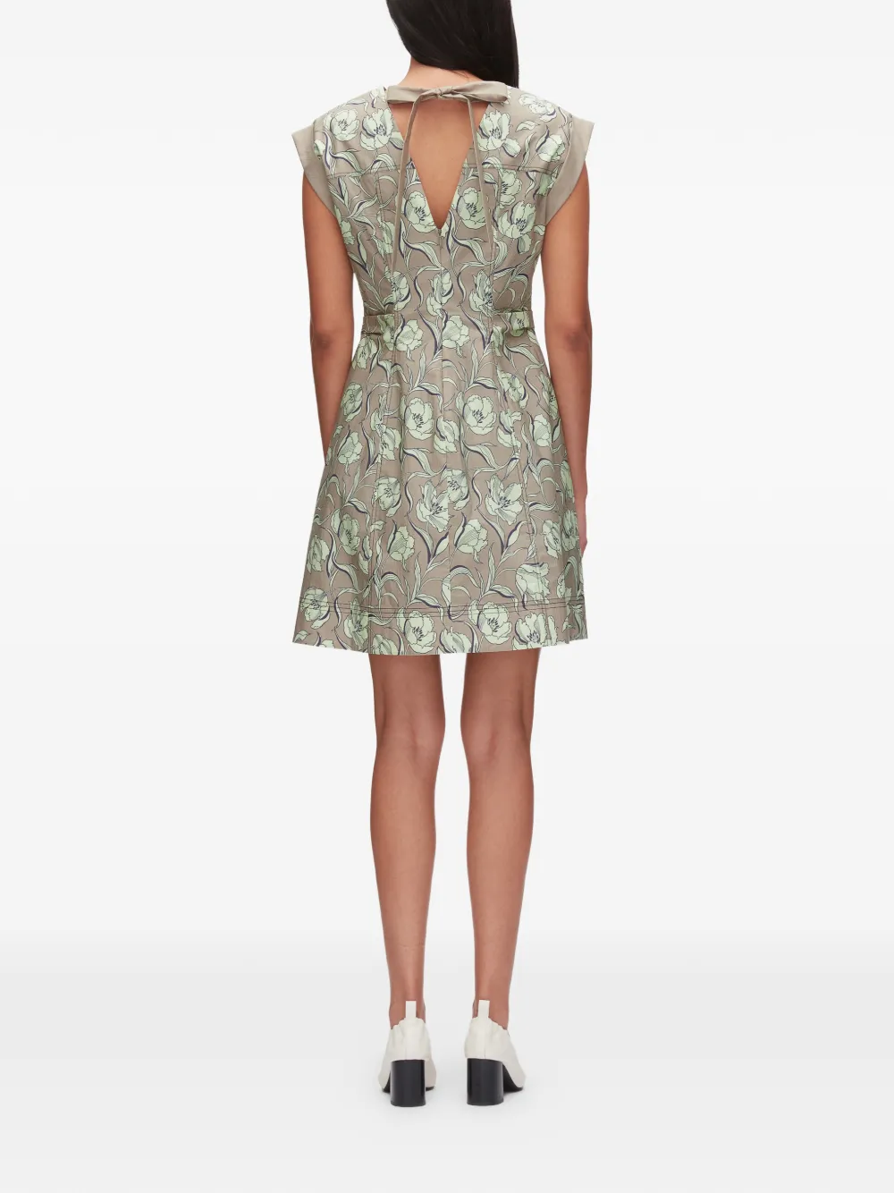 3.1 Phillip Lim Mini-jurk met bloemenprint en strik aan de achterkant Beige