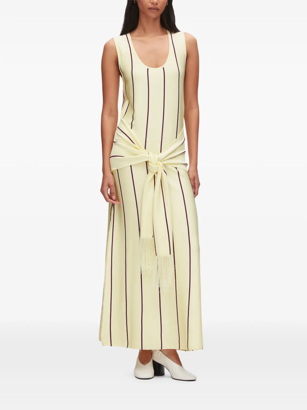 3.1 Phillip Lim Gestreepte midi-jurk met gestrikte taille Geel