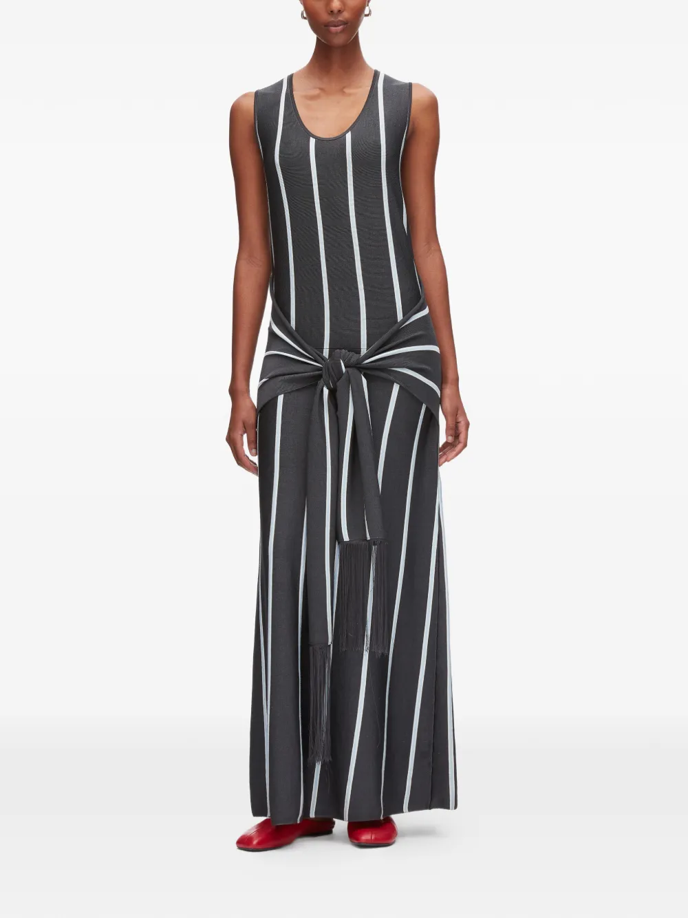 3.1 Phillip Lim Gestreepte midi-jurk met kwastje Grijs